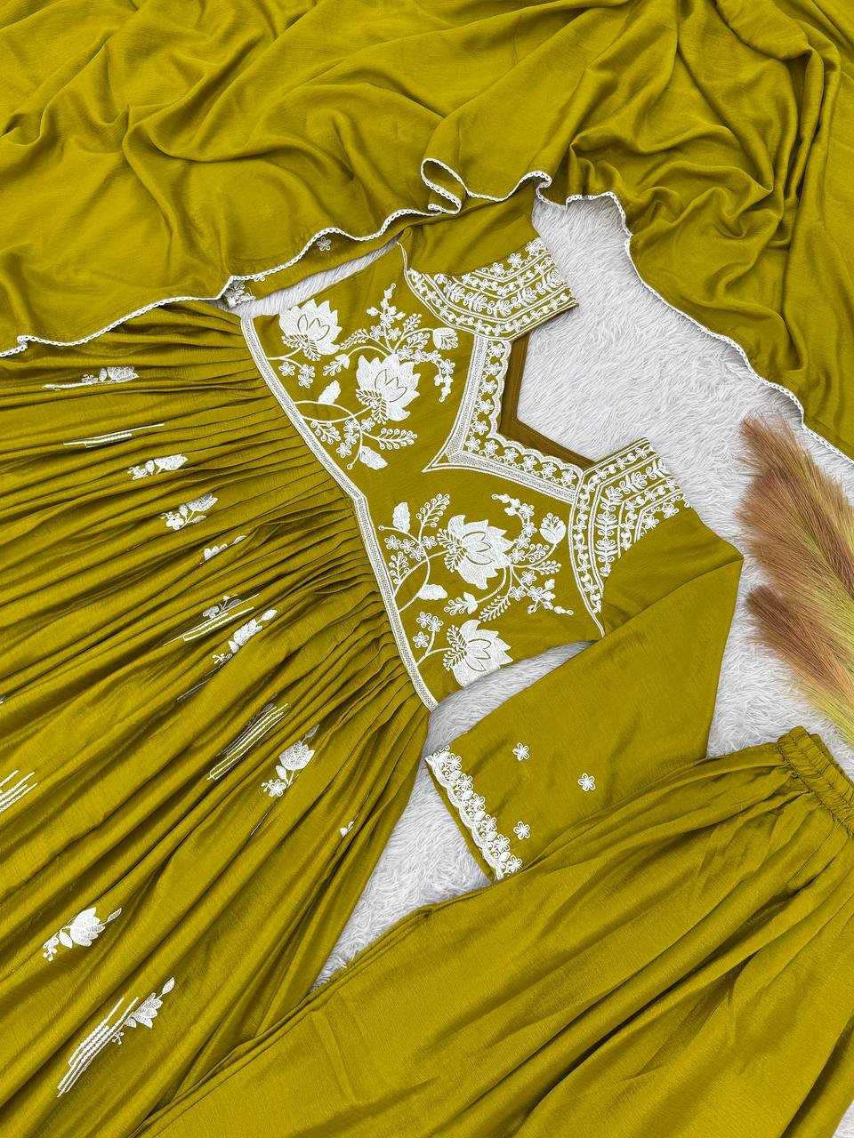 Chinon Silk  Ladies Sharara Embroidery  Salwar Suits